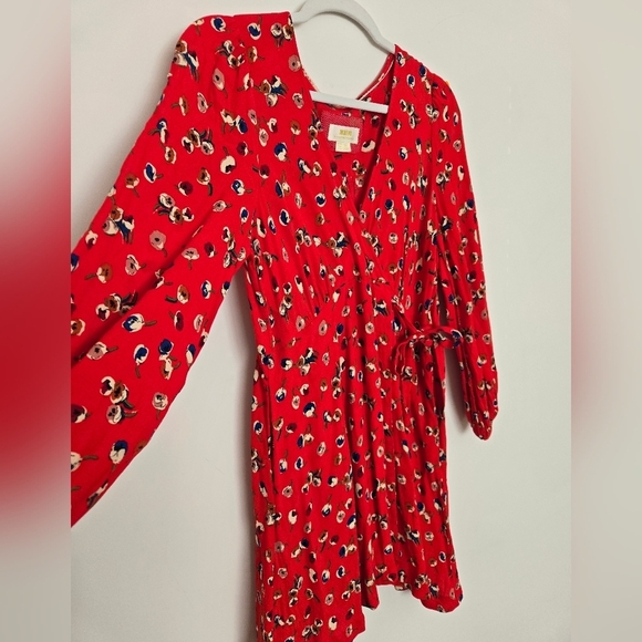 MAEVE Anthropoligie Red Floral Long Sleeve V Neck Dress | 12P - Picture 3 of 6
